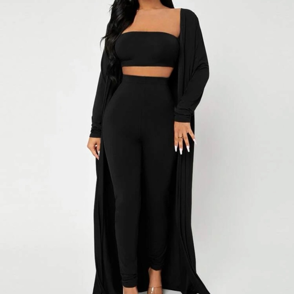 SHEIN SXY Open front coat & tube top with leggings LARGE